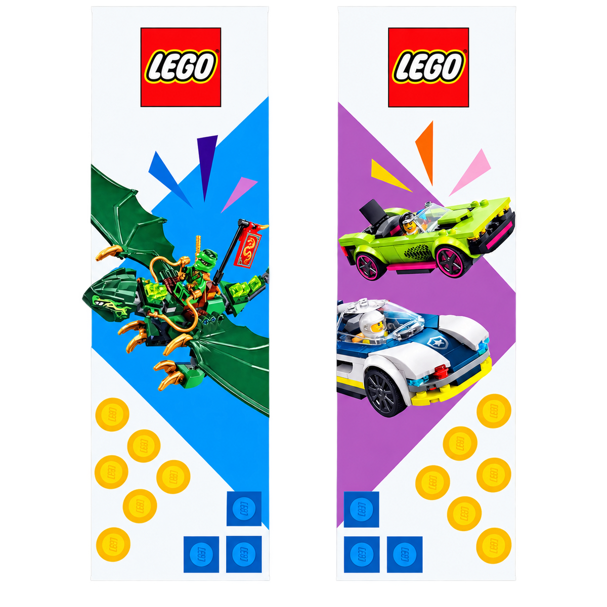 Banner LEGO Ninjago / City – Dragon Vert et Voitures, deux faces